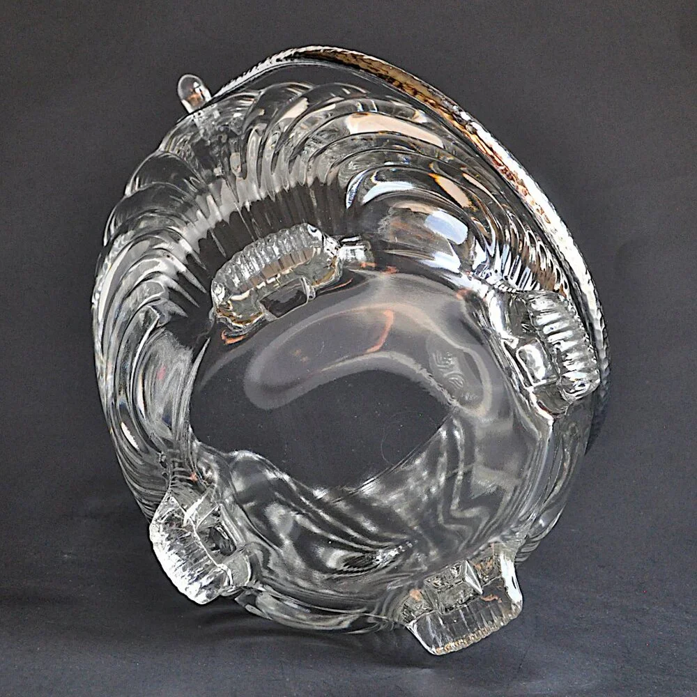 Cambridge Caprice Clear Glass Ice Bucket Hammered Handle Vintage Elegant Optic